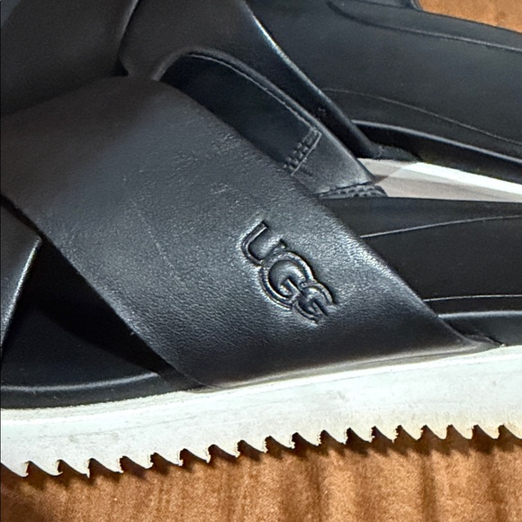 {preloved} Women’s UGG Black Leather Cross-Strap Slide Sandals - Picture 4 of 13